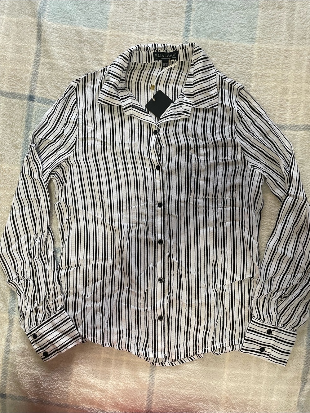 P.J. Salvage Black and White Striped Button-Up Pajama Shirt